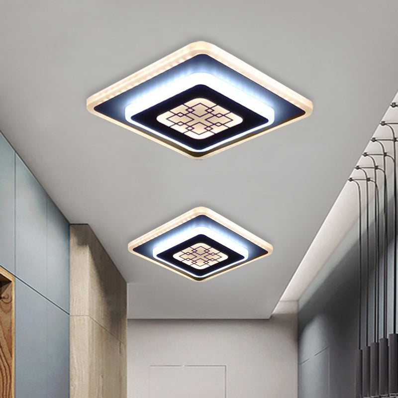 Rhombus Corridor Ceiling Mounted Light Acrylic LED Modernist Flush Lamp in White and Black with Grid Pattern