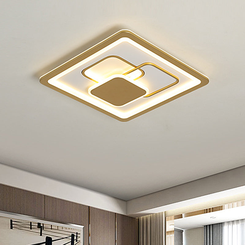 Gold Squared Flush Light Fixture Modernist 16"/19.5" W LED Acrylic Flush Mount in Warm/White Light
