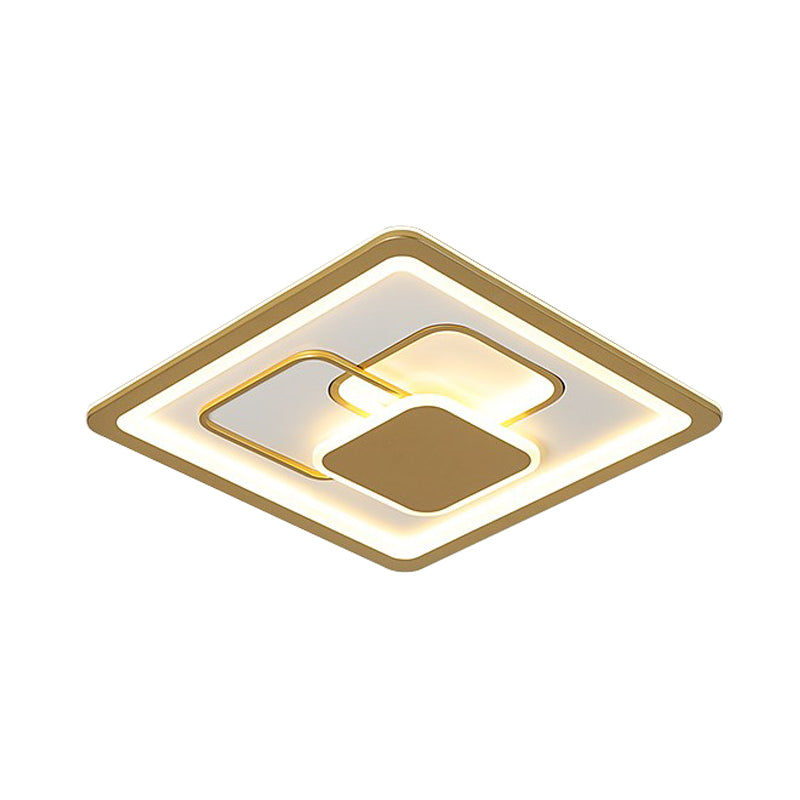 Gold Squared Flush Light Fixture Modernist 16"/19.5" W LED Acrylic Flush Mount in Warm/White Light