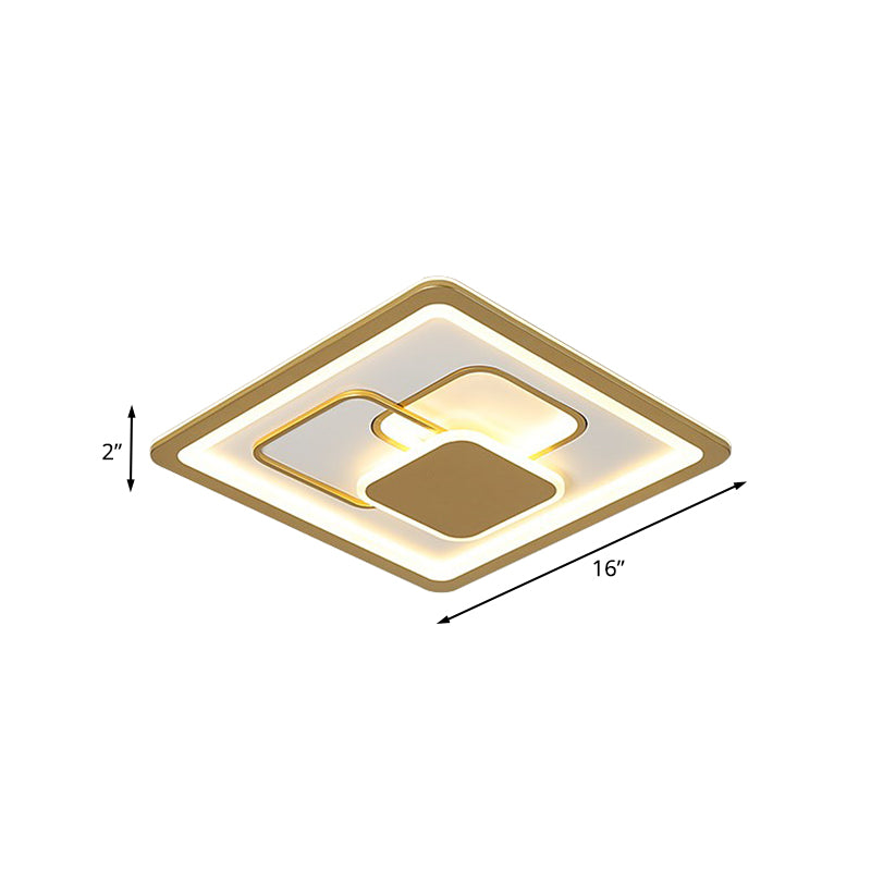 Gold Squared Flush Light Fixture Modernist 16"/19.5" W LED Acrylic Flush Mount in Warm/White Light