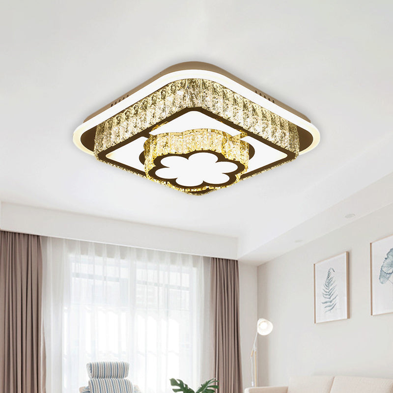 Crystal-Encrusted White Ceiling Flush Square and Round/Flower/Diamond Modernist LED Flushmount Lighting for Bedroom