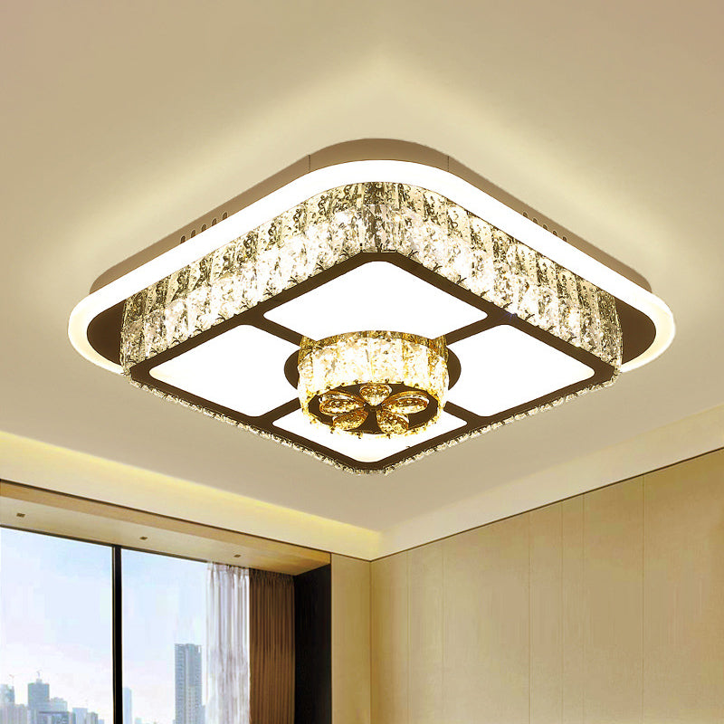 Crystal-Encrusted White Ceiling Flush Square and Round/Flower/Diamond Modernist LED Flushmount Lighting for Bedroom
