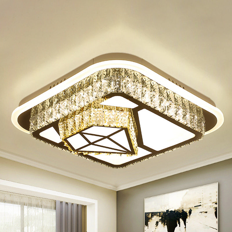 Crystal-Encrusted White Ceiling Flush Square and Round/Flower/Diamond Modernist LED Flushmount Lighting for Bedroom