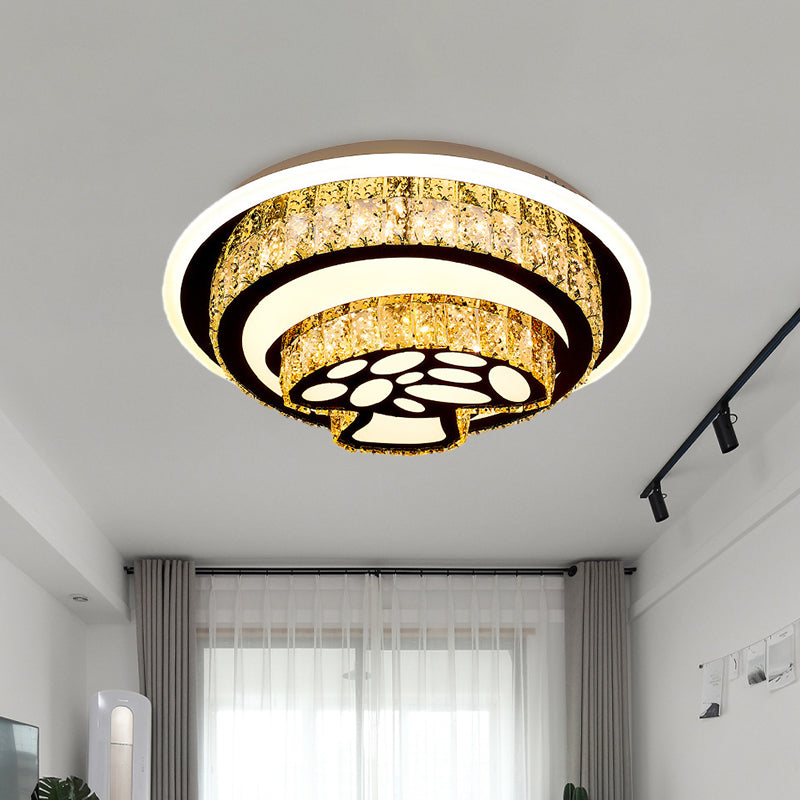 LED Flush Mount Ceiling Light Modern Loving Heart/Flower/Mushroom 2-Tier Crystal Inlaid Flushmount Lighting in Chrome