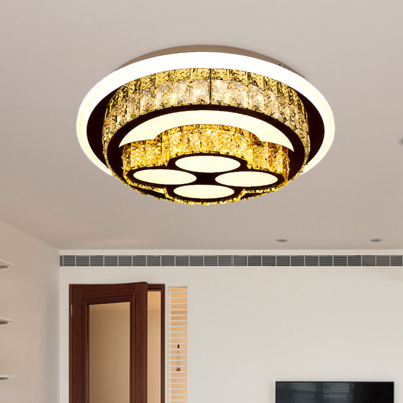 LED Flush Mount Ceiling Light Modern Loving Heart/Flower/Mushroom 2-Tier Crystal Inlaid Flushmount Lighting in Chrome