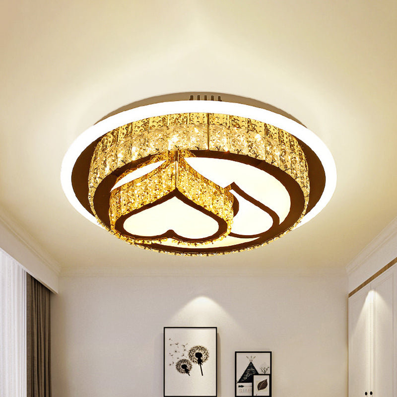 LED Flush Mount Ceiling Light Modern Loving Heart/Flower/Mushroom 2-Tier Crystal Inlaid Flushmount Lighting in Chrome