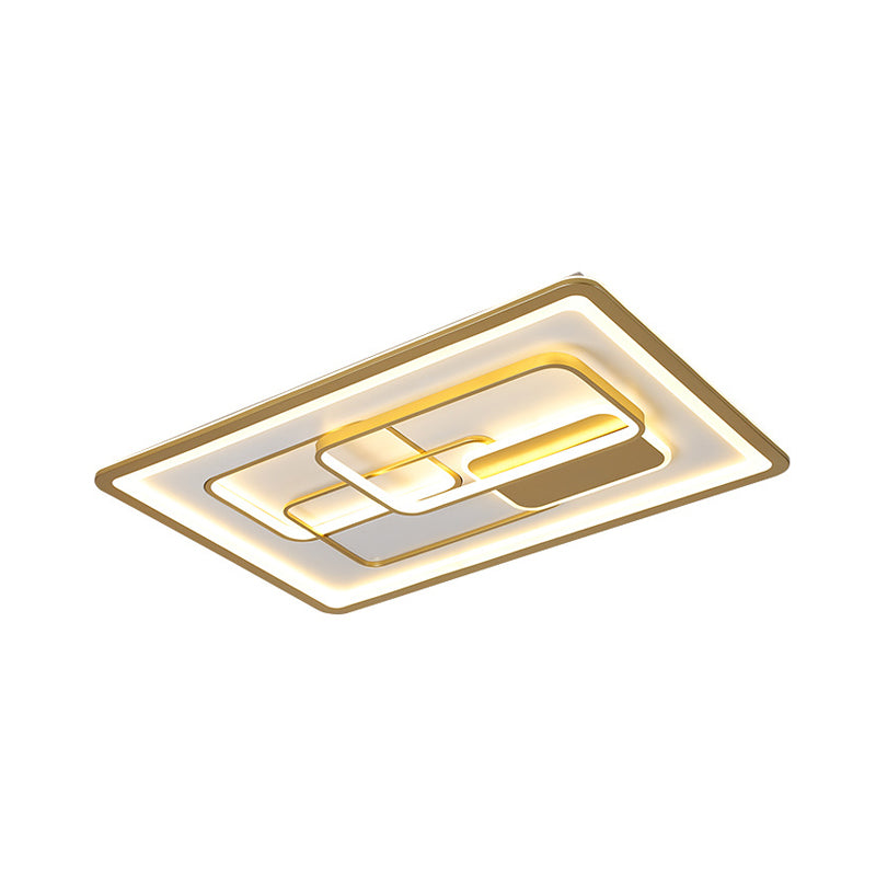 Rectangle Metallic Flush Lamp Fixture Modernist LED Gold Flush Mounted Light in White/Warm Light, 35.5"/43" Long