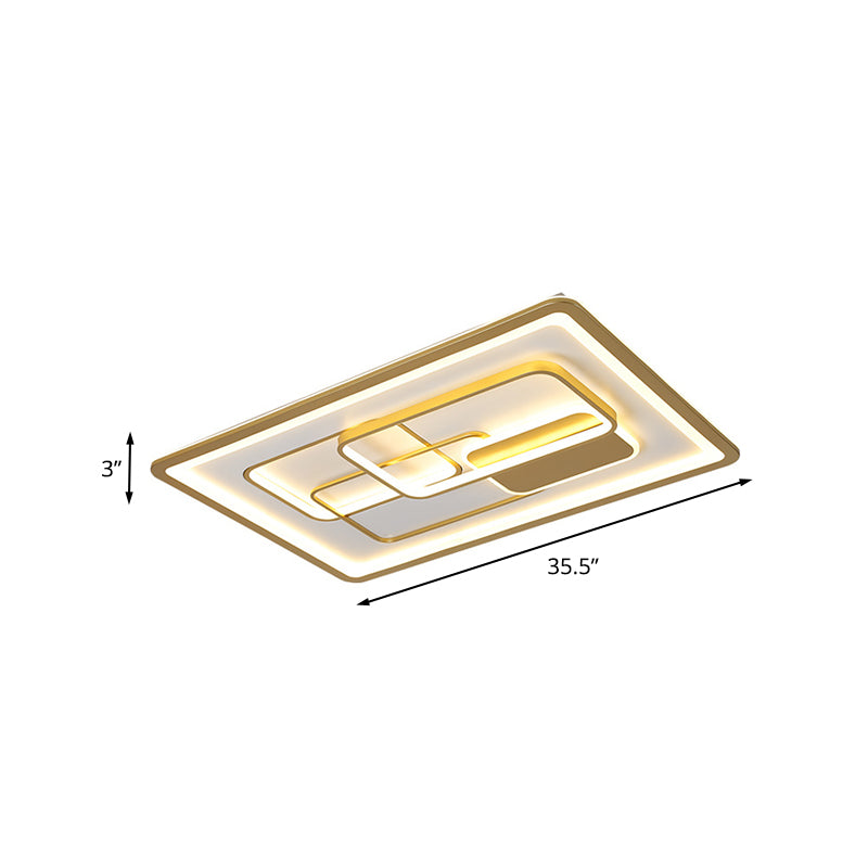 Rectangle Metallic Flush Lamp Fixture Modernist LED Gold Flush Mounted Light in White/Warm Light, 35.5"/43" Long