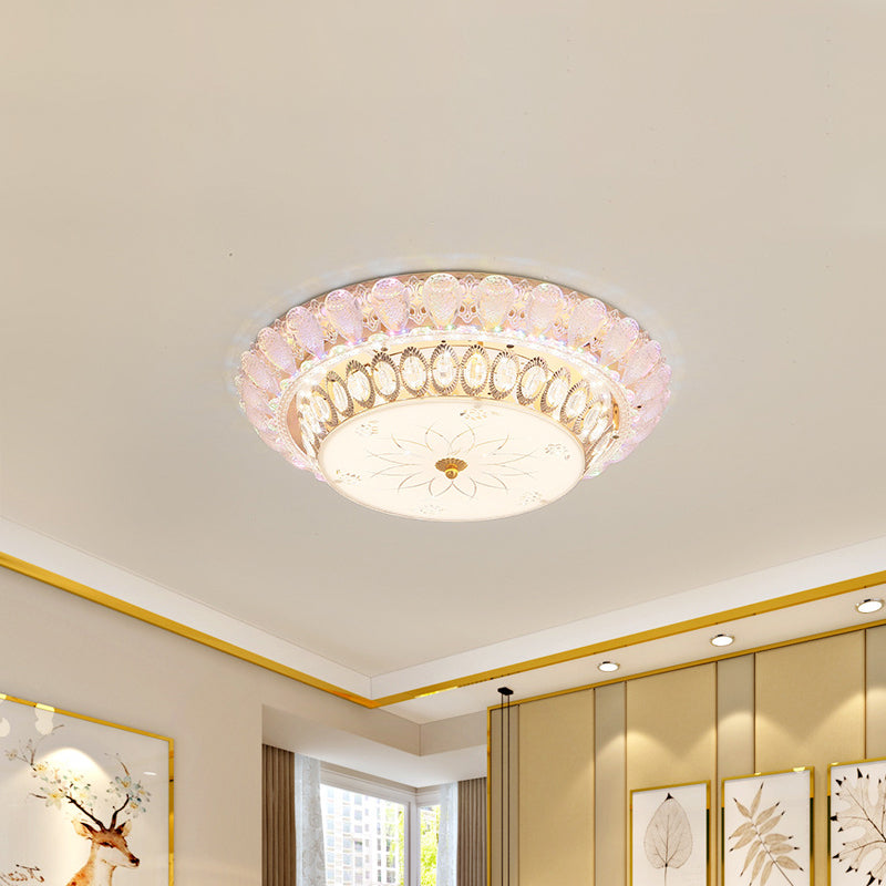 Classic Bowl Flush Mount Light Crystal Embedded LED Close to Ceiling Lighting Fixture in Gold