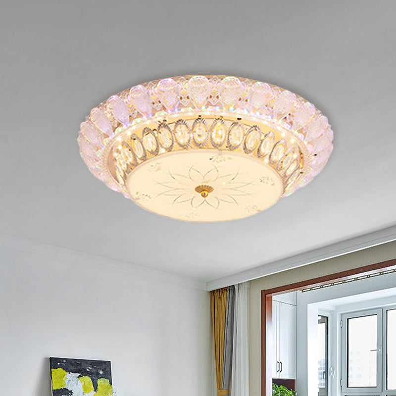 Classic Bowl Flush Mount Light Crystal Embedded LED Close to Ceiling Lighting Fixture in Gold