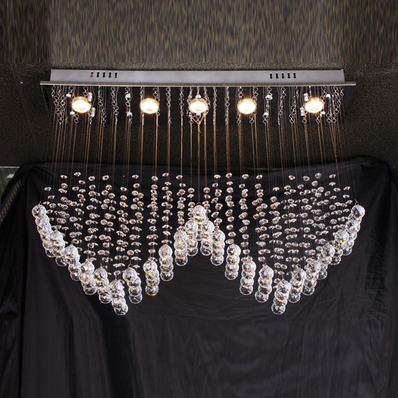 5 Lights Ceiling Mount Chandelier Modern Romantic Double Love Heart Draping Crystal Flush Mount in Satin Nickel