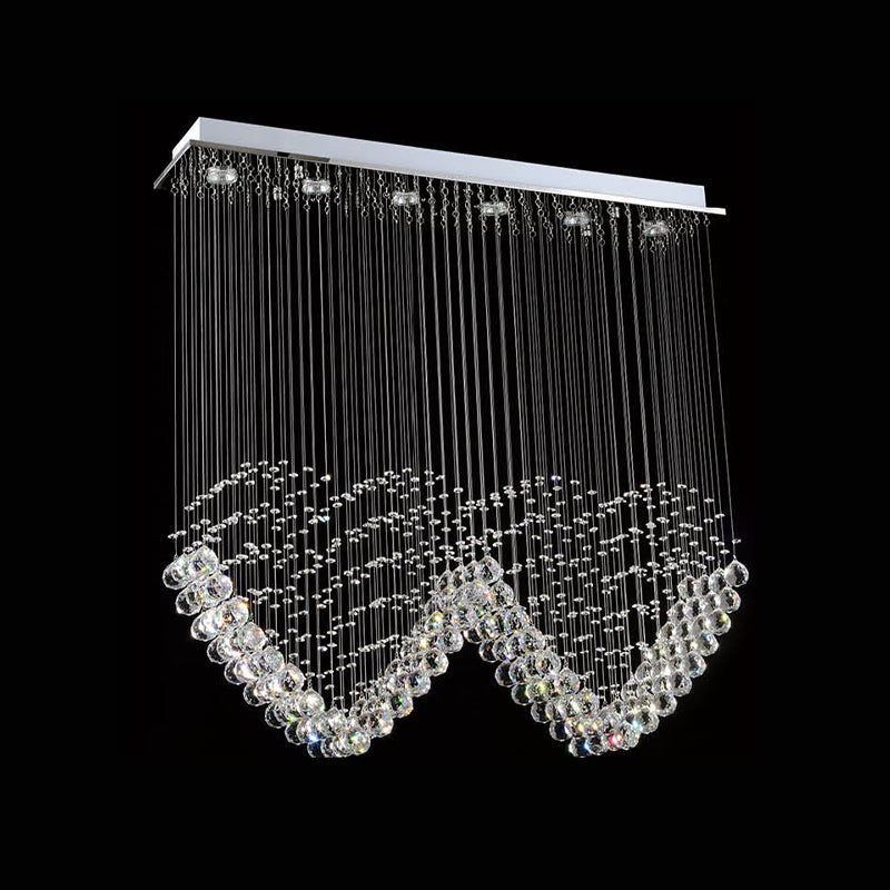 5 Lights Ceiling Mount Chandelier Modern Romantic Double Love Heart Draping Crystal Flush Mount in Satin Nickel