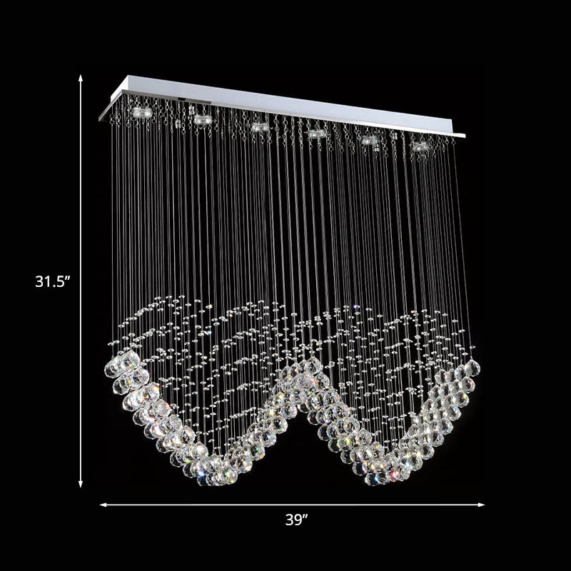 5 Lights Ceiling Mount Chandelier Modern Romantic Double Love Heart Draping Crystal Flush Mount in Satin Nickel