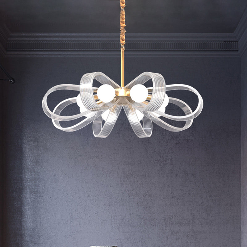 White Flower Chandelier Pendant Light Contemporary 8 Heads Acrylic Ceiling Hang Fixture