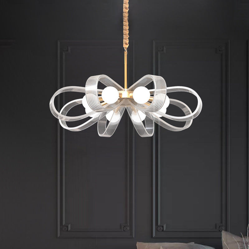 White Flower Chandelier Pendant Light Contemporary 8 Heads Acrylic Ceiling Hang Fixture