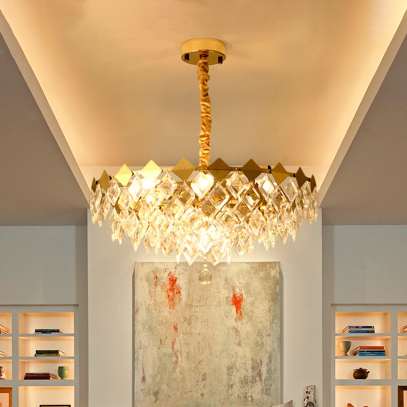 Gold Diamond Chandelier Lamp Country Clear Crystal 6/9 Bulbs Dining Room Hanging Pendant