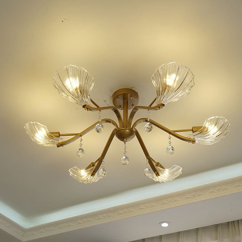 Cáscara de oro semi flanphush monte Crystal de 6/8 luces de techo de 6/8 luces de montaje de techo