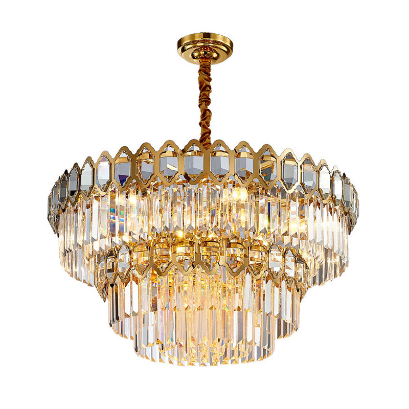 8 Heads Ceiling Chandelier Rustic Dining Room Hanging Light Fixture with Tiered Crystal Rod Shade in Gold