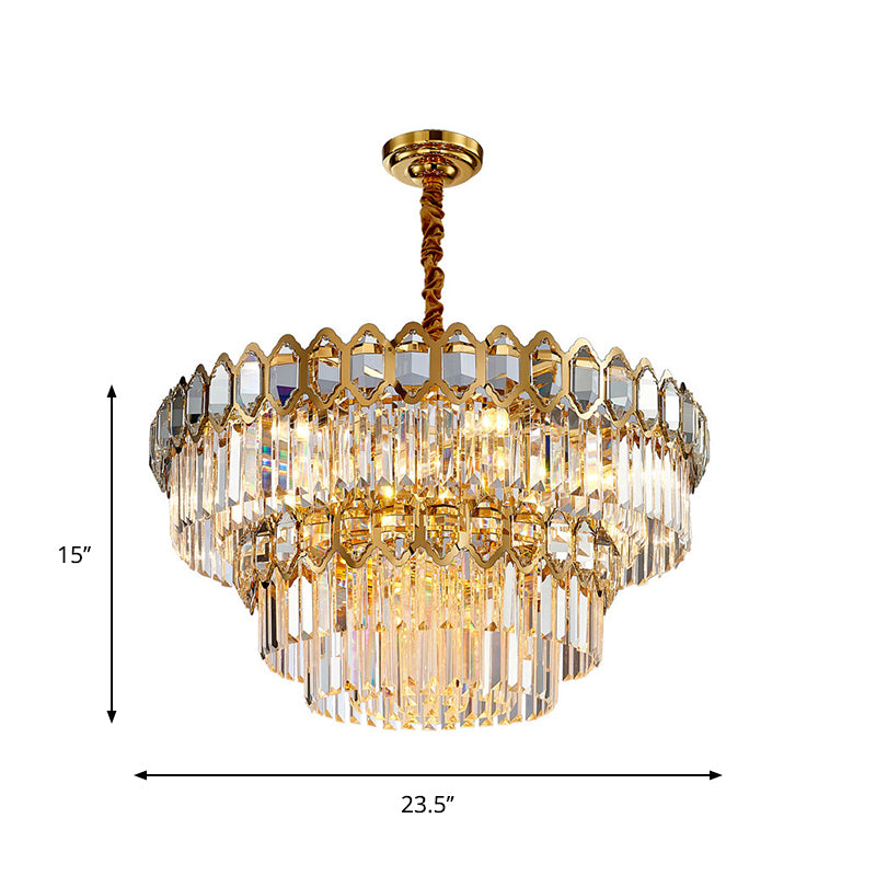 8 Heads Ceiling Chandelier Rustic Dining Room Hanging Light Fixture with Tiered Crystal Rod Shade in Gold