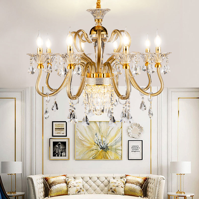 Candelabra tradizionale lampadario 6/8 teste ciondolo in metallo in oro con goccia di cristallo trasparente
