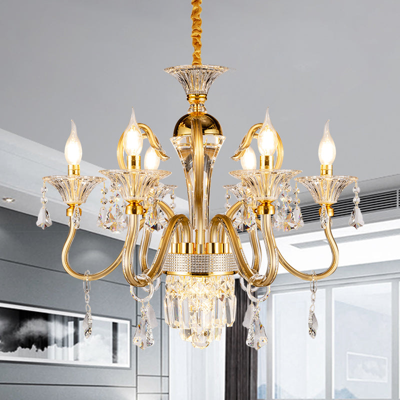 Candelabra tradizionale lampadario 6/8 teste ciondolo in metallo in oro con goccia di cristallo trasparente