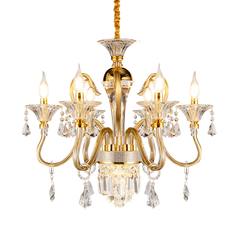 Candelabra tradizionale lampadario 6/8 teste ciondolo in metallo in oro con goccia di cristallo trasparente