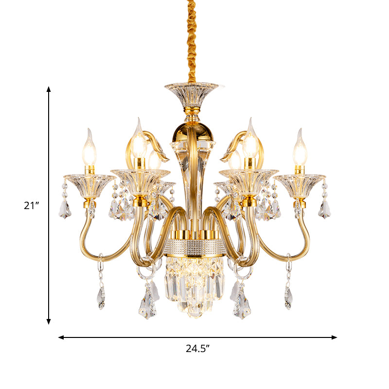 Candelabra tradizionale lampadario 6/8 teste ciondolo in metallo in oro con goccia di cristallo trasparente