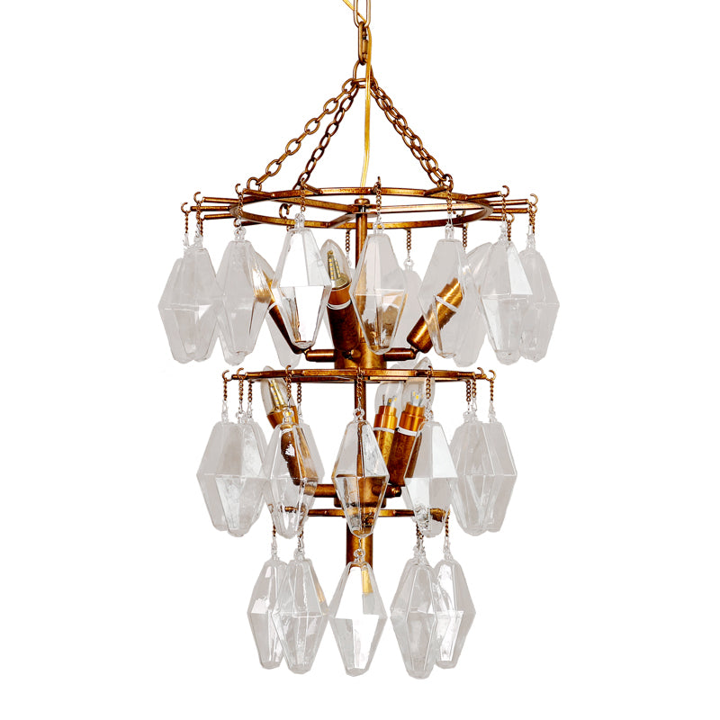 Diamond Clear Crystal Chandelier Lamp Countryside 8 Heads Living Room Pendant Light in Gold with Tiered Design