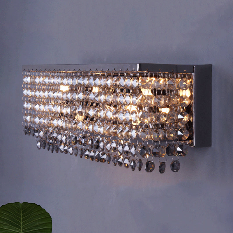 Octagon Crystal Chrome Wall Light Rectangular 3/4 Bulbs Contemporary Sconce Lighting Fixture
