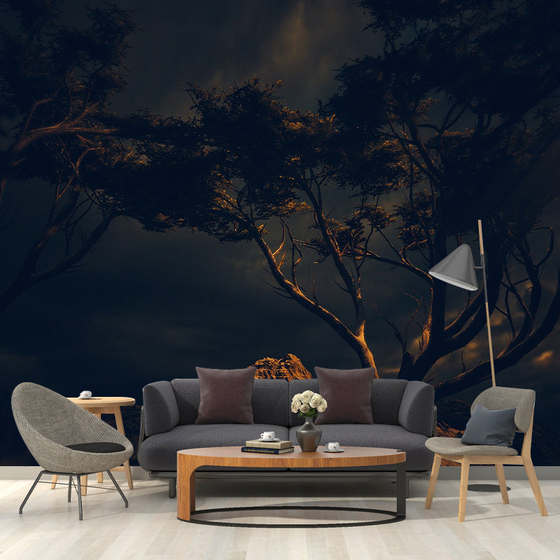 Illustrator Town Motif Wall Mural Antifouling for Living Room Decoration
