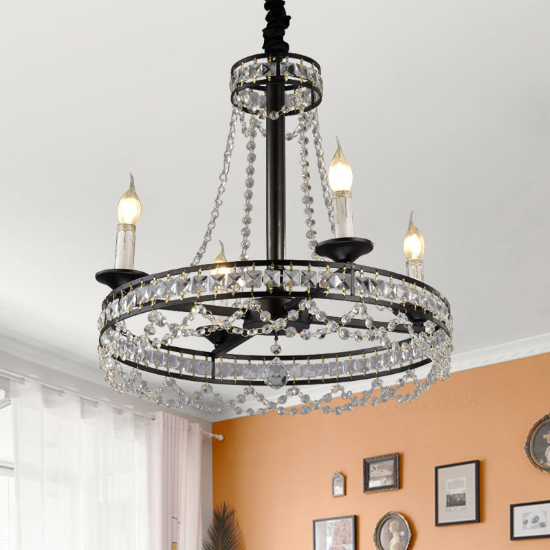 Lampada lampadario nera a 4/6 luci a 6 luci a ruota tradizionale a ruota a traino a soffitto per camera da letto