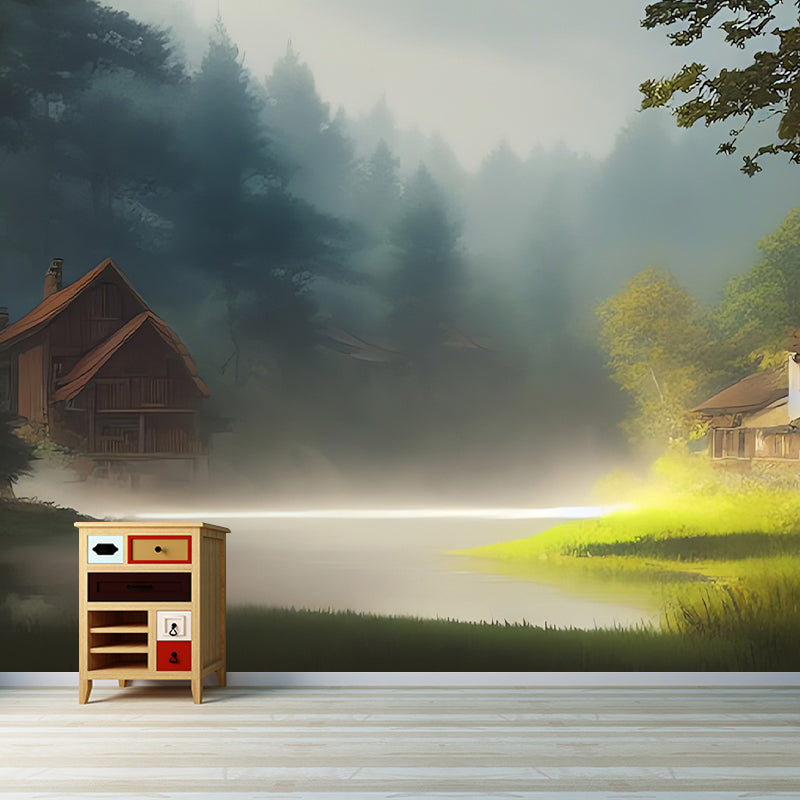 Illustrator Forest House Pattern Wall Mural Anti-fouling for Wall Decoration