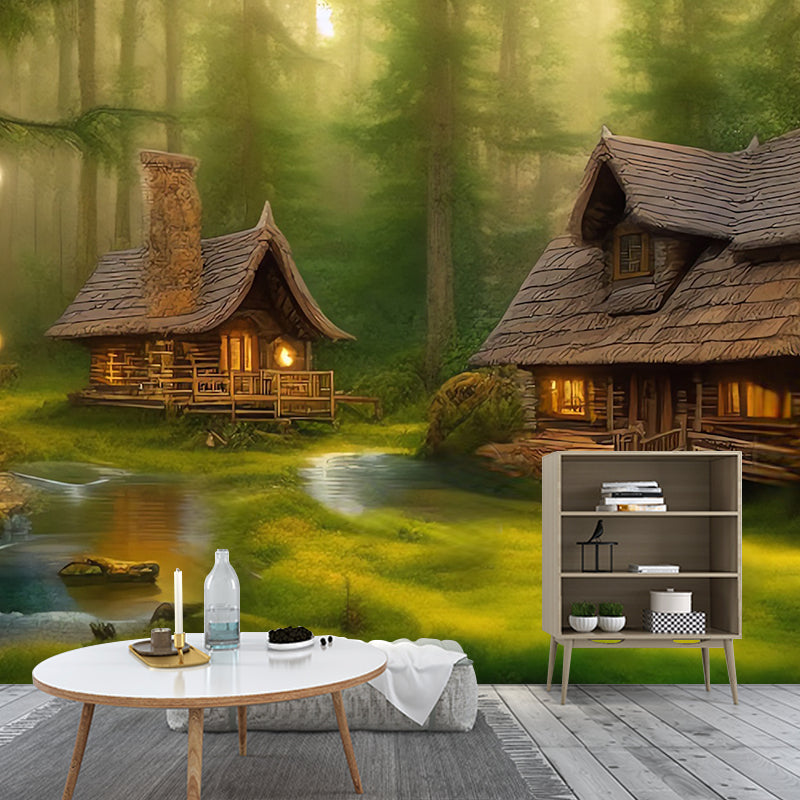 Illustrator Forest House Pattern Wall Mural Anti-fouling for Wall Decoration