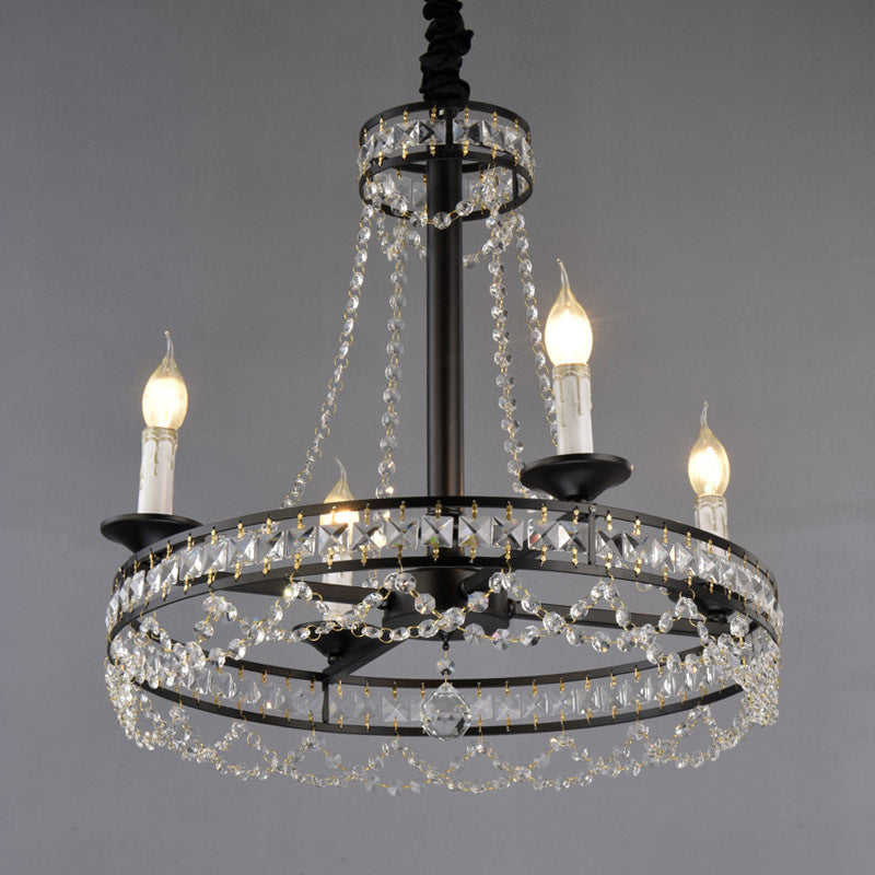 Lampada lampadario nera a 4/6 luci a 6 luci a ruota tradizionale a ruota a traino a soffitto per camera da letto