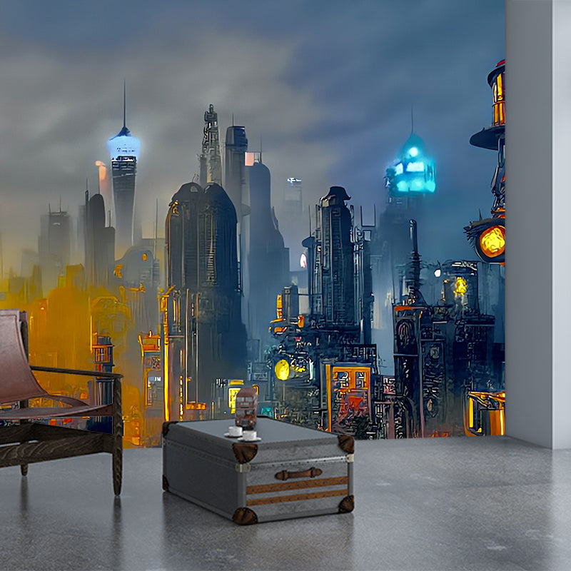 City Skyscraper Pattern Wall Mural Moisture Resistant for Wall Decor