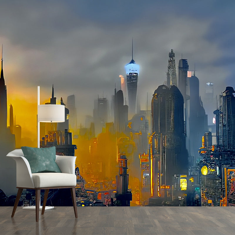 City Skyscraper Pattern Wall Mural Moisture Resistant for Wall Decor