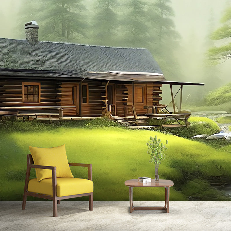 Forest Cabin Pattern Wall Mural Moistureproof for Living Room and Bedroom Decoration