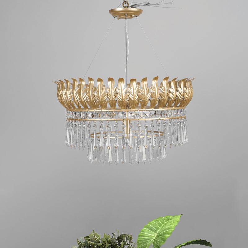 Lampada lampadina a 4-bulba Light Funture Rural K9 Crystal Crystal Hanging Ciondolo in oro con foglia deco