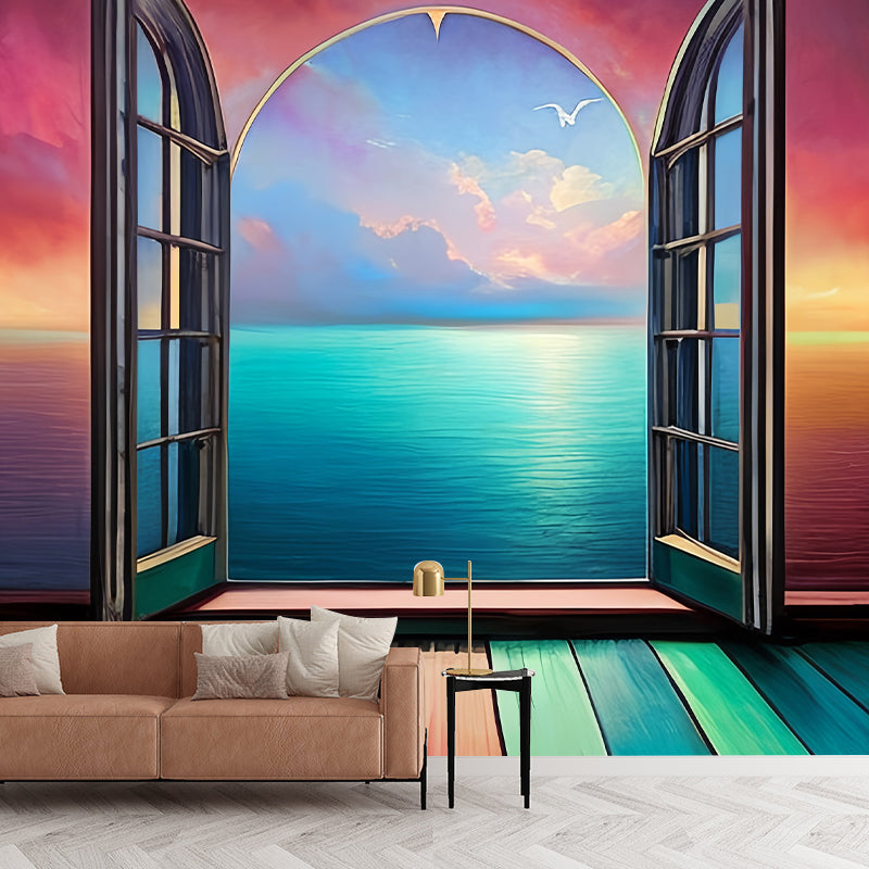 Illustrated Landscape Pattern Mural Moistureproof for Living Room and Bedroom Decoration