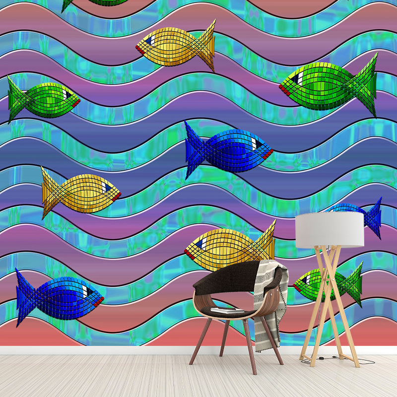 Ocean Fish Pattern Wall Mural Waterproof for Living Room and Bedroom Decoration