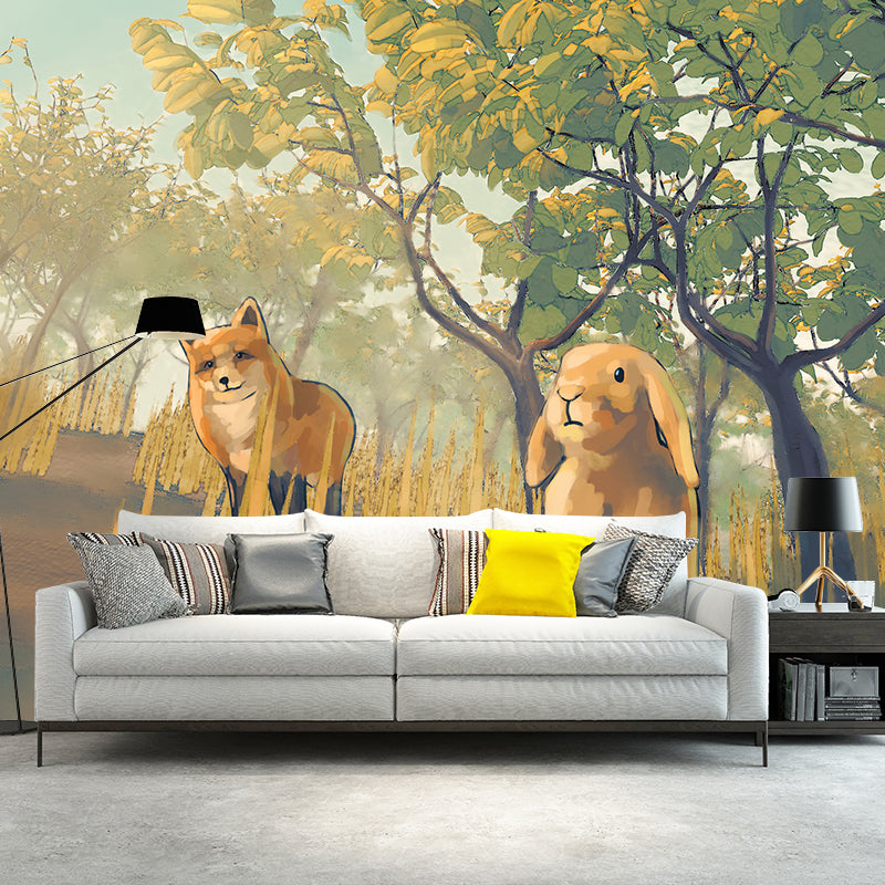 Forest Rabbit Illustration Mural Waterproof for Living Room and Bedroom Decoration