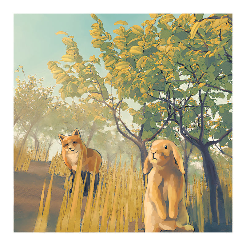 Forest Rabbit Illustration Mural Waterproof for Living Room and Bedroom Decoration