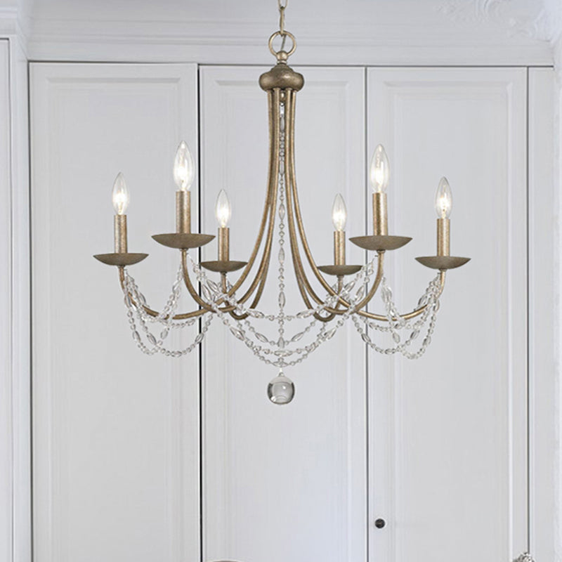 3/6 Heads Metal Hanging Chandelier Traditional Silver Candelabra Pendant Lamp with Crystal Strand Deco