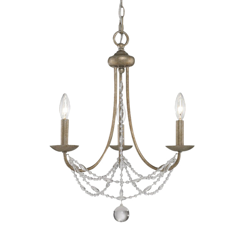 3/6 Heads Metal Hanging Chandelier Traditional Silver Candelabra Pendant Lamp with Crystal Strand Deco