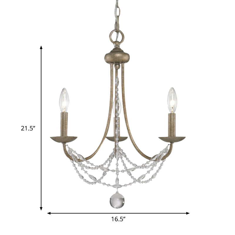 3/6 Heads Metal Hanging Chandelier Traditional Silver Candelabra Pendant Lamp with Crystal Strand Deco