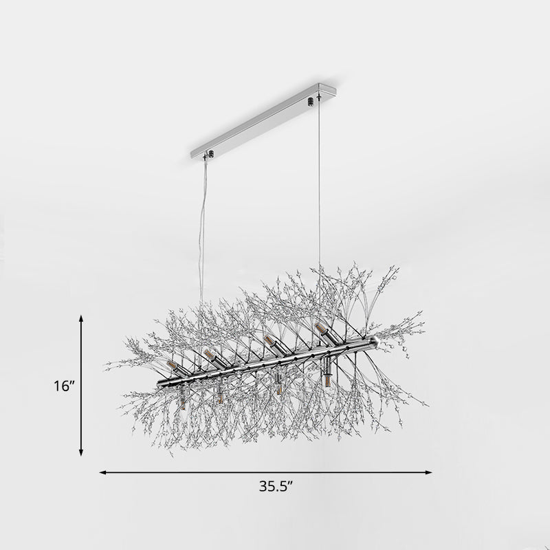 Crystal Beaded Sprig Island Lighting Modern 12 Bulbs Kitchen Hanging Pendant Light in Chrome