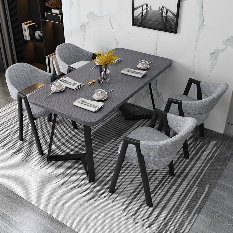 Contemporary Rectangular Wooden Dining Table with Black Double Pedestal