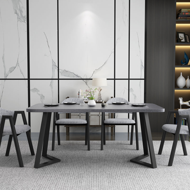 Contemporary Rectangular Wooden Dining Table with Black Double Pedestal