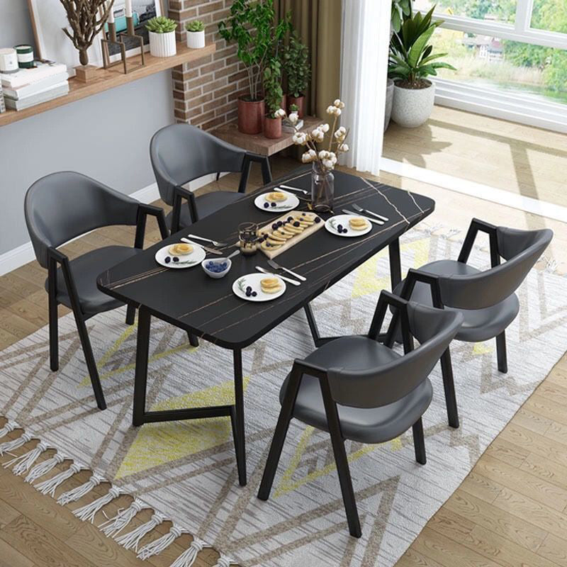 Contemporary Rectangular Wooden Dining Table with Black Double Pedestal