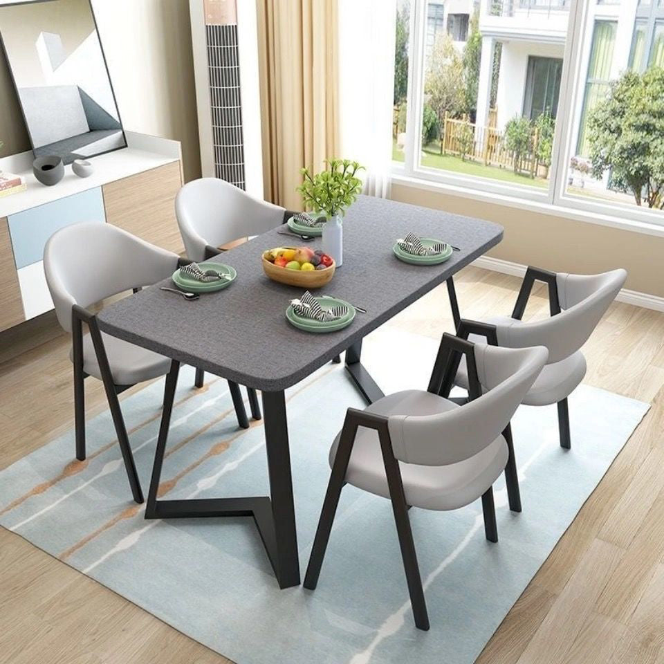 Contemporary Rectangular Wooden Dining Table with Black Double Pedestal